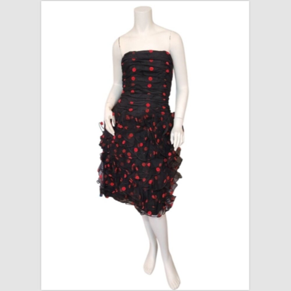 Vtg 80's Red Polka Dot Cocktail Dress After Five by Julie Duroche Strapless